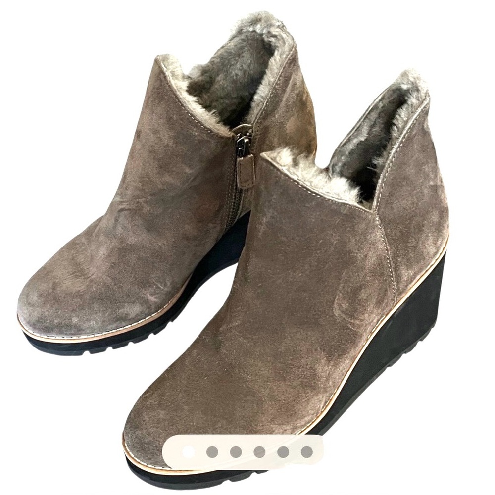 NWT Eileen Fisher Brown Suede Fur Lined Wedge Ankle Boots Size 9.5